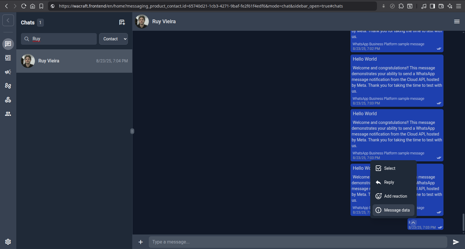 Message data example